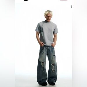 Men’s Big Jack Baggy Fit RIPPED BALLOON FIT JEANS 33